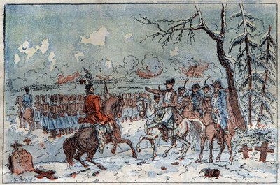 Preussens och Polens kampanj (1806-1807): "" Napoleon I (1769-1821) på slagfältet vid Eylau beordrade 1807-02-08 Murat att slå tillbaka det ryska kavalleriet. Gravyr av 1800-talet. av French School
