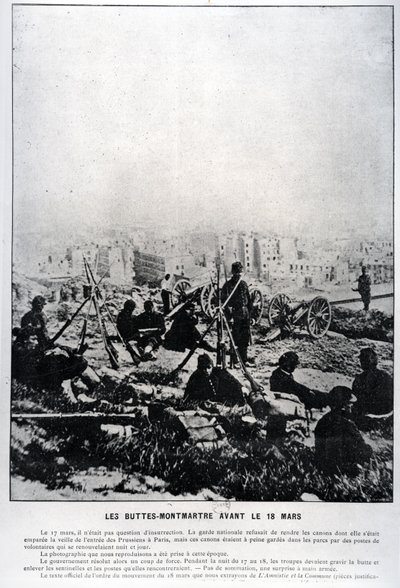 Kanoner på Buttes-Montmartre på kvällen den 18 mars 1871 (bw foto) av French School