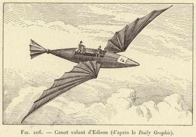Edisons flygande kanot (från Daily Graphic) (gravyr) av French School