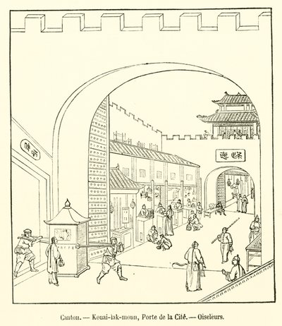 Kanton, Kouai-lak-moun, Stadsporten, Fågelfångare (gravyr) av French School