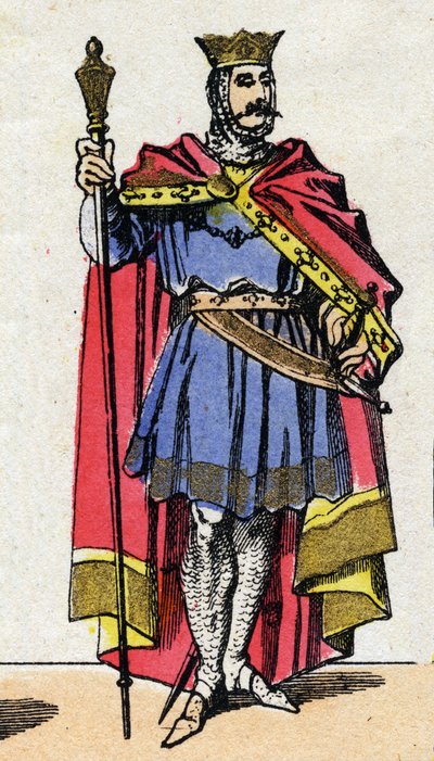 Capetian Dynasty: Portrait of Hugues Capet (940-996) Frankernas kung från 987 till 996. Epinal avbildning från slutet av 1800-talet. Privat samling. av French School