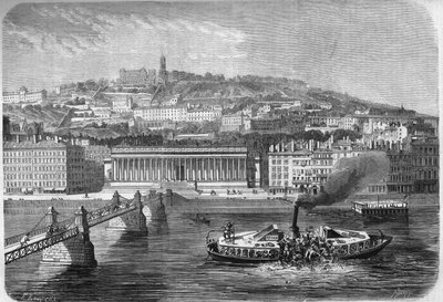 Kantring av omnibus-ångbåten "" Fly n°4"" på floden Saone i Lyon (Rhone, 69), 10 juli av French School