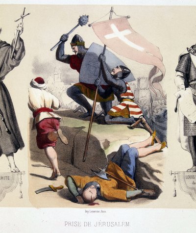 Erövring av Jerusalem under det första korståget (1096-99). av French School