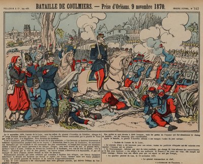 Erövring av Orleans av fransmännen efter slaget vid Coulmiers, fransk-preussiska kriget, 9 november 1870 (färgad gravyr) av French School