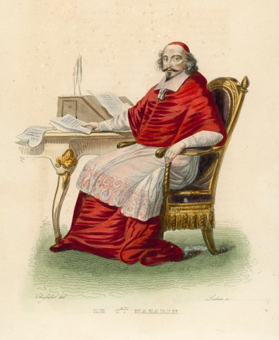 Kardinal Mazarin (färgad gravyr) av French School