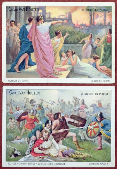 Kort för barn som reklamerar Cacao van Houten, tidigt 1900-tal av French School