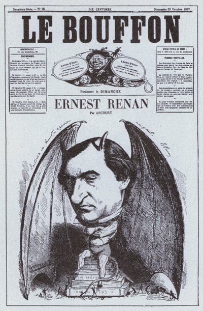 Karikatyr av den franske filosofen Ernest Renan (litho) av French School
