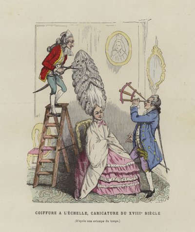 Karikatyr på franska kvinnors frisyrer från 1700-talet av French School