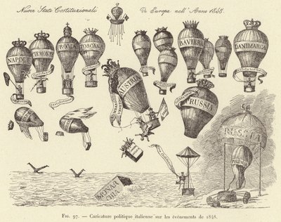 Italiensk politisk tecknad serie om händelserna 1848 (gravyr) av French School