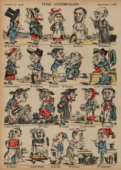 Karikatyrer (färgad gravyr) av French School