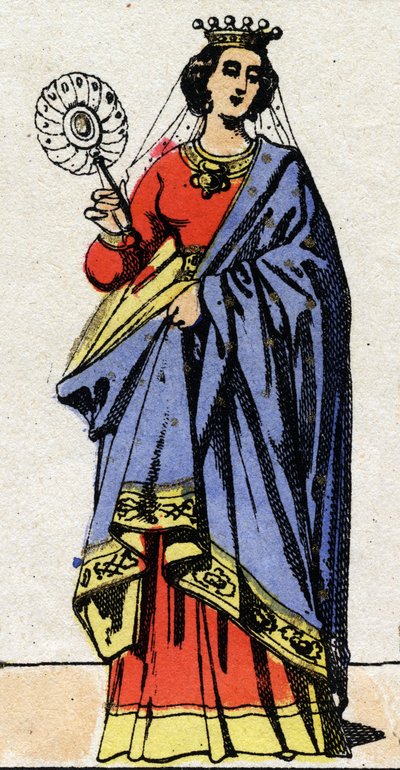 Karolingiska dynasti: Porträtt av Edwige av Wessex (Edgiva, Otgiva, Ogive, cirka 903-951) Drottning av Francs fru till Karl III kallad den Enkle (879-929). Epinal avbildning från slutet av 1800-talet. Privat samling. av French School