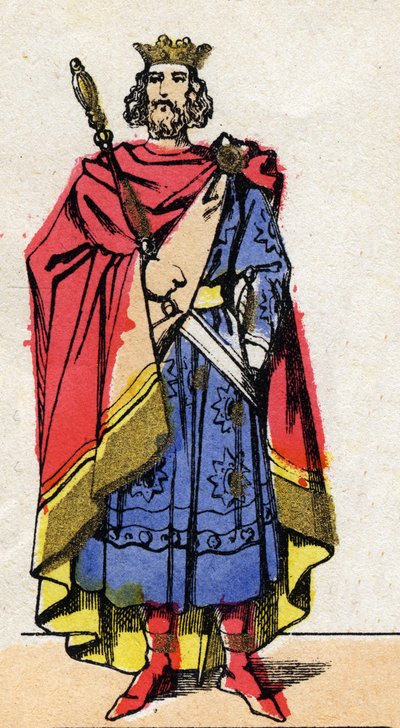 Karolingiska dynasti: Porträtt av Lothaire (941-986), Frankernas kung från 954 till 986. Epinal avbildning från slutet av 1800-talet. Privat samling. av French School