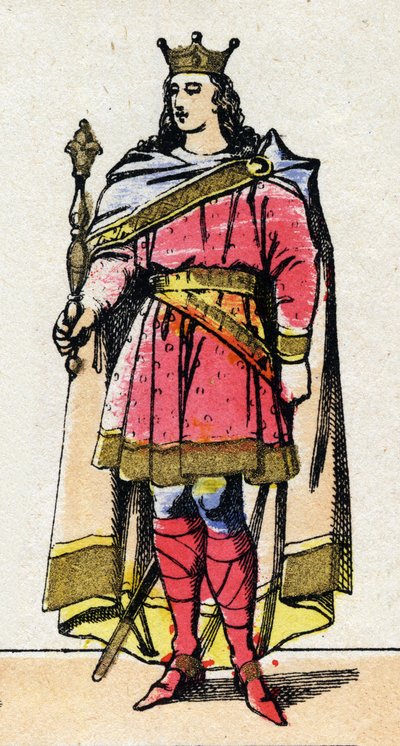Karolingiska dynasti: Porträtt av Ludvig V dit le Faineant (967-987), frankernas kung från 986 till 987. Epinal avbildning från slutet av 1800-talet. Privat samling. av French School