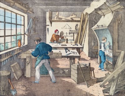 Snickarverkstad, c.1860 av French School