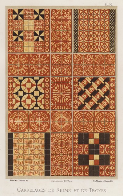 Reims och Troyes brickor (färg litho) av French School