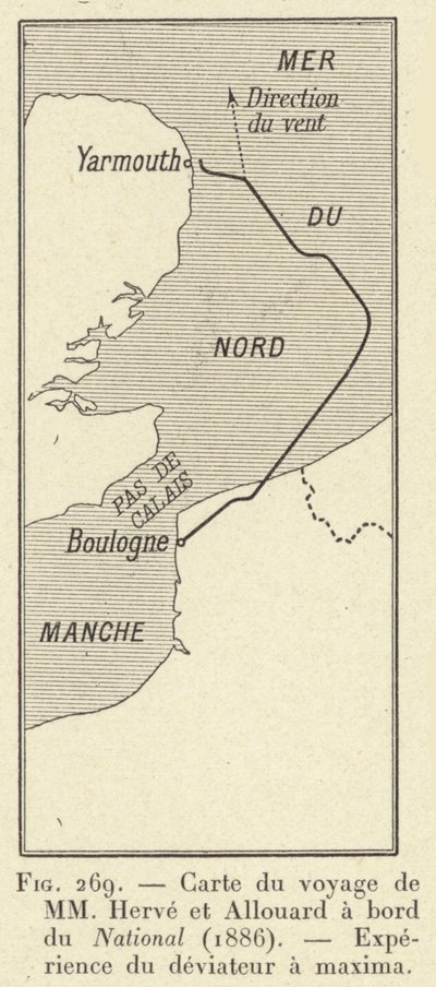 Karta över MM Herves och Allouards resa ombord på National (1886), Upplevelse av avvikaren a maxima (gravyr) av French School