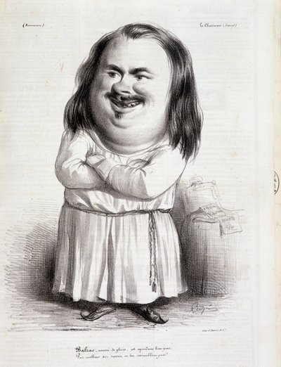 Tecknad av Honore de Balzac (1799-1850) och munk - i "Charivari"" från 1838-10-12 B.H.V.P. av French School