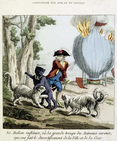 Tecknad film på elden av Miolan och Janinets ballong, 11 juli av French School