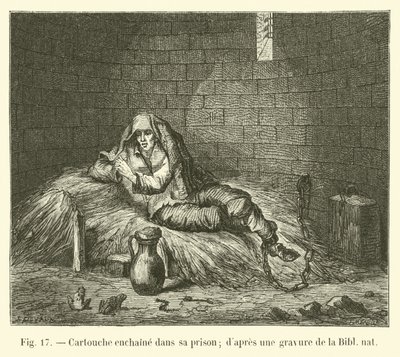 Patron fastkedjad i sitt fängelse; från en gravyr i Bibl nat av French School