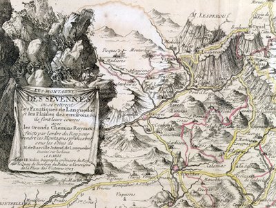 Kartusch från en karta över regionen Cevennes, 1703 av French School