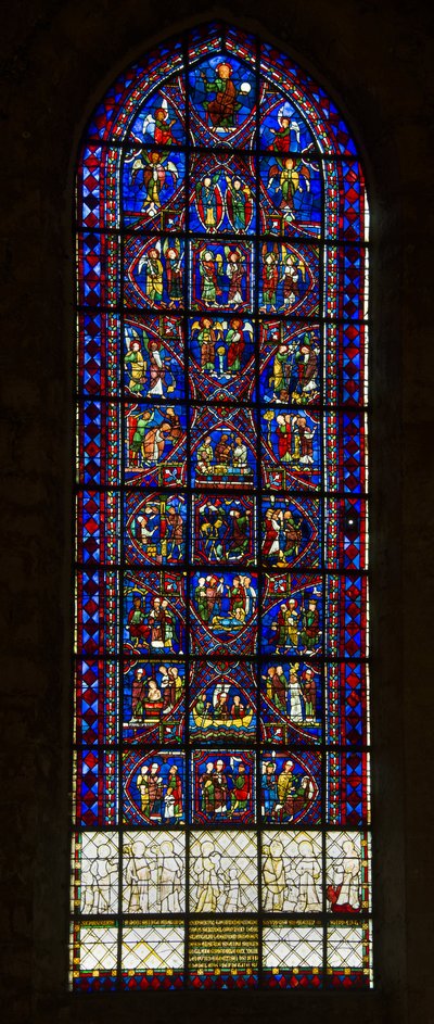 Cathedral of Chartres, målat glas: liv för apollinära helgon och kör av änglar av French School