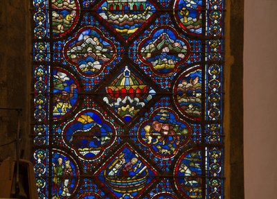 Cathedral of Chartres, målat glas: livet av noe, detalj bågen av noe på vågorna av French School