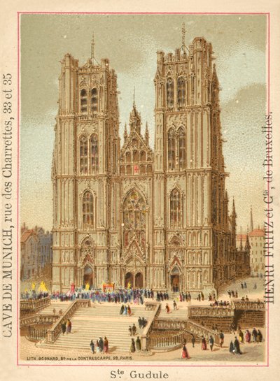 Katedralen St Michael och St Gudula, Bryssel (chromolitho) av French School