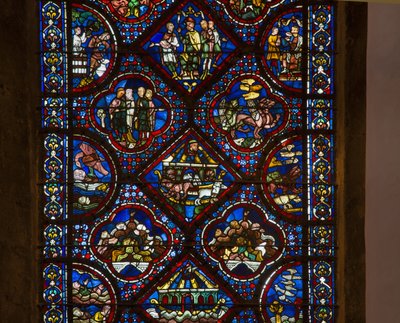 Cathedral of Chartres, målat glas: livet av noe, detalj center av French School