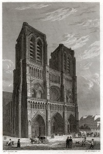 Notre-Dame de Paris katedral. (gravyr, ca 1850) av French School