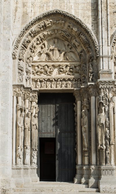 Cathedrale de chartres, viken till vänster om den kungliga porten mot väster sa uppstigningen av French School