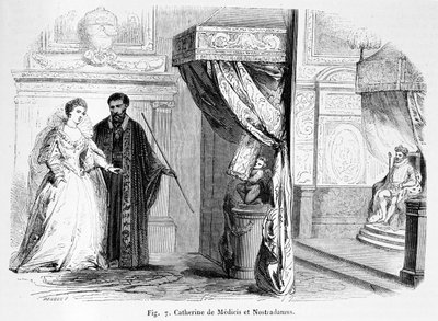 Catherine de Medici (1519-89) med Nostradamus, från Magasin Pittoresque, 1849 av French School