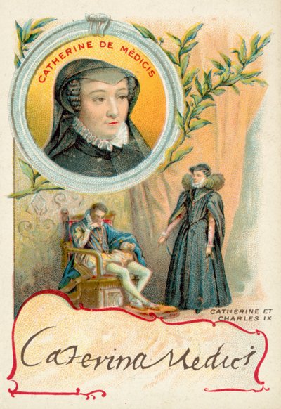 Catherine de Medici och hennes man, Charles IX av Frankrike (chromolitho) av French School