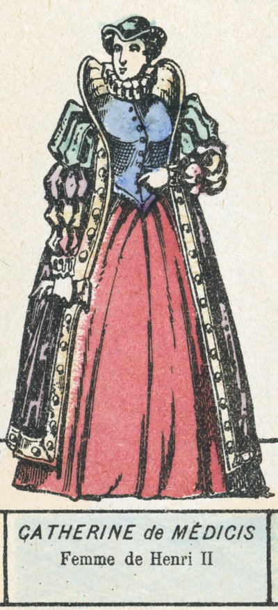 Catherine de Medici, Femme de Henri II (färgad gravyr) av French School
