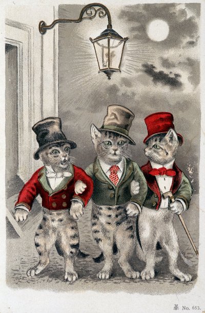 Katter i situation - vykort tidigt 1900-tal. av French School