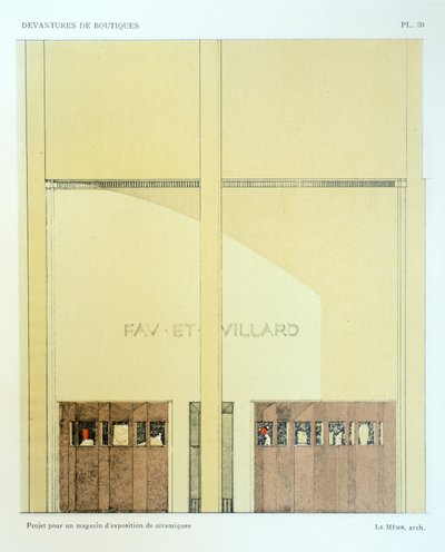 Keramikutställningslokal, tallrik 20, illustration från Devantures de Boutiques av Louis-Pierre Sezille, Paris, 1927 av French School