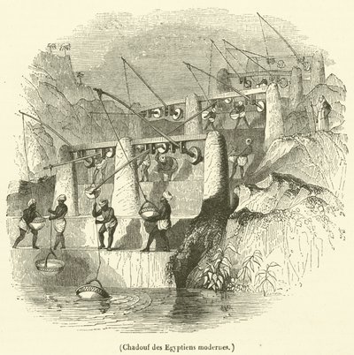 Shadouf av moderna egyptier (gravyr) av French School