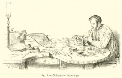 Blåslampa och gaslampa (gravyr) av French School
