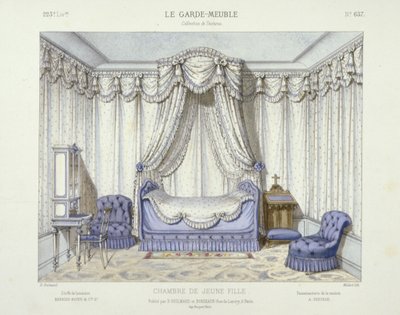 Chambre de Jeune Fille, från Le Garde-Meuble, Pub. Paris, ca 1890 (färglitografi) av French School