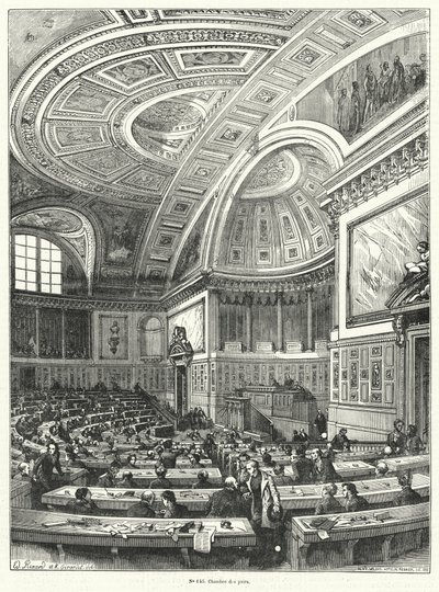 Chambre des Pairs (kammarkammaren), överhuset i det franska parlamentet från 1814 till dess avskaffande efter revolutionen 1848 (gravyr) av French School