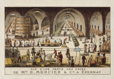 Champagnekällare hos E Mercier & Co, Epernay, Frankrike av French School