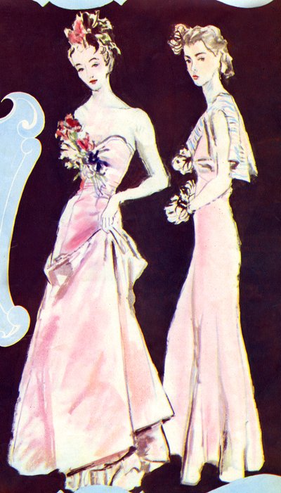 Chanels aftonklänningar, från "Marie Claire", 23 september 1938 (tryck) av French School