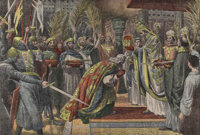 Karl den store kröns av påven Leo III i Le Pelerin av French School