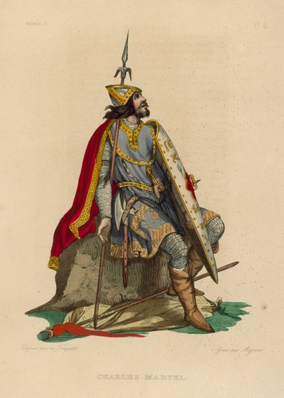 Charles Martel (färgad gravyr) av French School