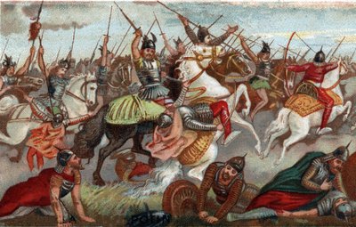 Charles Martel arresterar muslimerna i slaget vid Poitiers 732. Kromolitografi av 1800-talet. av French School