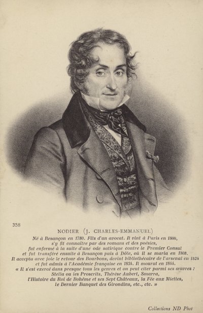 Charles Nodier (1780-1844), fransk roman- och novellförfattare (litografi) av French School