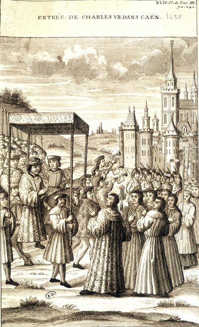 Karl VII gick in i Caen 1450. av French School