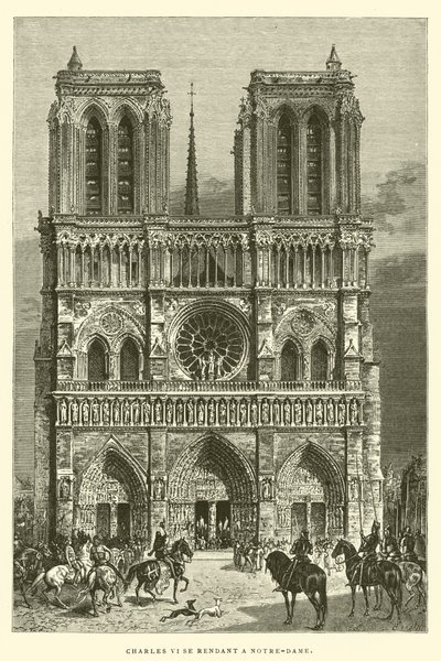 Karl VI på väg till Notre-Dame (gravyr) av French School