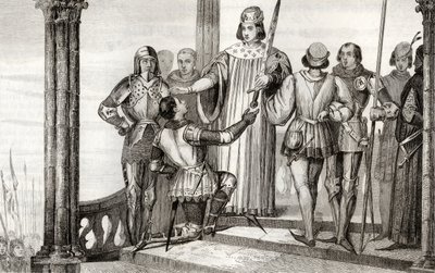 Charles V (1358-80) den Vise overrækker sit sværd til Duguesdin, fra 