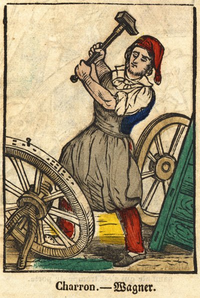 Charron (som tillverkar vagnar); Serie om handel, bild av Epinal från 1800-talet. av French School