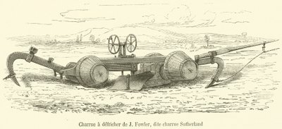 J Fowlers röjningsplog, kallad Sutherland plog (gravyr) av French School